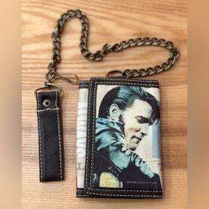 Vintage unused unisex Elvis Presley 30th anniversary trifold wallet with chain